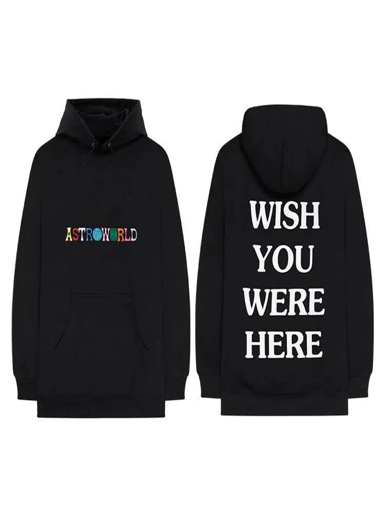 dan mian ci xiu Трэвиса Скотта ASTROWORLD толстовки человек вышивка письмо печати Swag WISH YOU're HERE Толстовка Плюс Размер США S-XXL - Цвет: dan mian ci xiu