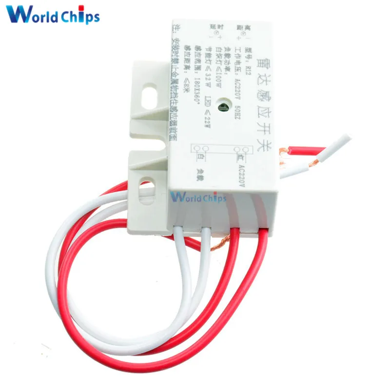 New 220V AC 50Hz Auto Infrared Sensor Switch PIR Microwave Radar Body Motion Sensor Module Adjustable For Time Distance Range