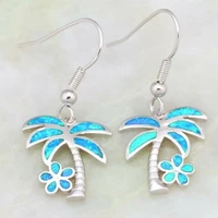 fashion women cute palm tree ocean blue fire opal jewelry dangle drop earrings vintage jewelry gifts