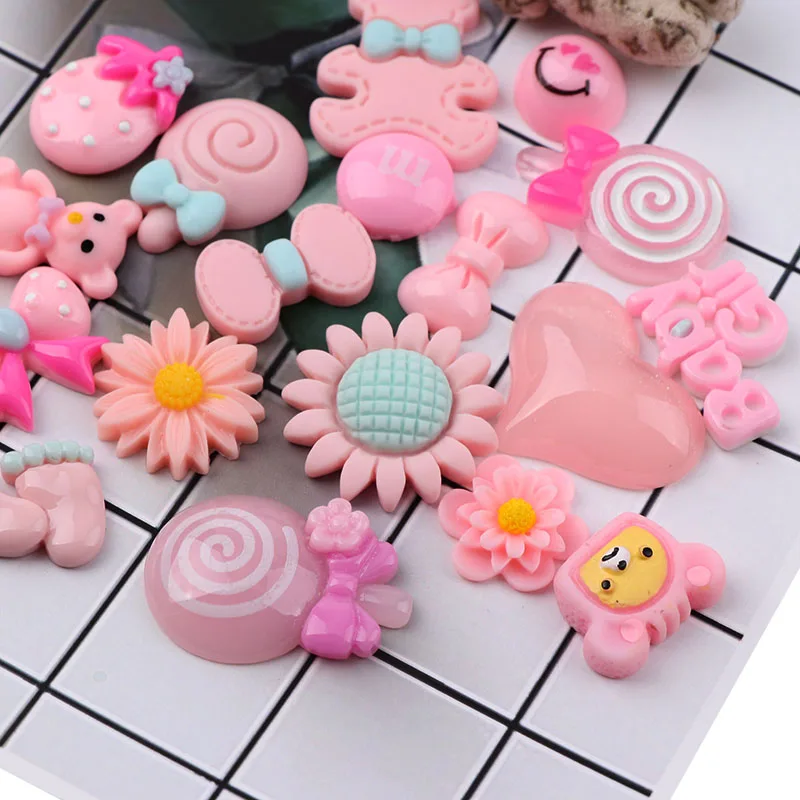 Микс 30 шт Kawaii плоский задник Сделай Сам миниатюрный Искусственный Розовый микс