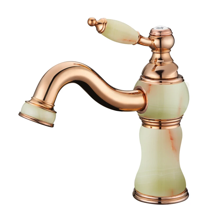 

Brand new European classical marble gold-plated faucet rotatable rotated a full natural jade antique copper basin faucet