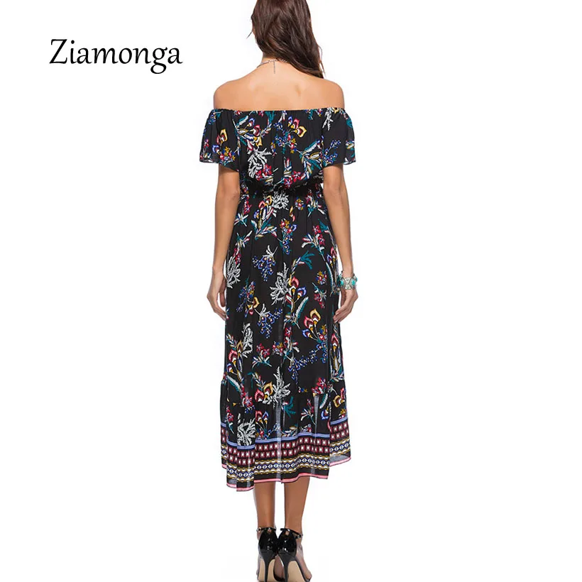 Ziamonga женщины Бохо этнический фольклорный принт эластичная талия женское платье