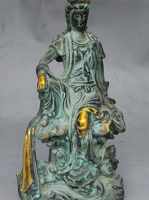 10 &quotСтарый китайский буддистский бронзовый позолоченный NanHai Free GuanYin Kwan-Yin статуя