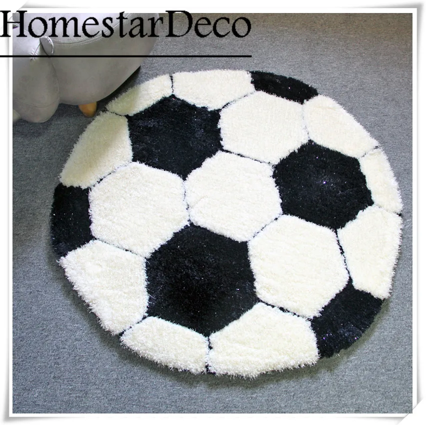 Логотип 3D Ковры лохматый круглый Черный и белый Футбол детская комната роскошный