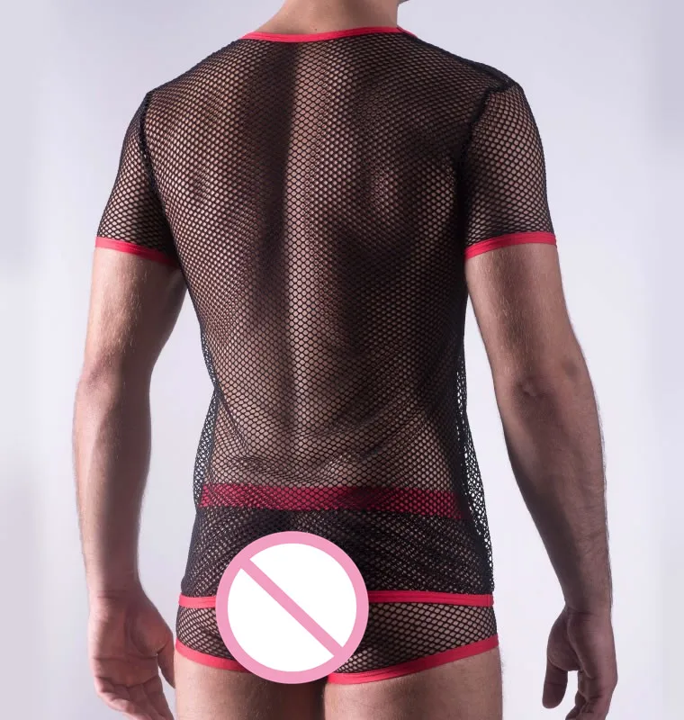 Для мужчин s футболка сексуальный синглет Нижнее белье прозрачные сетчатые