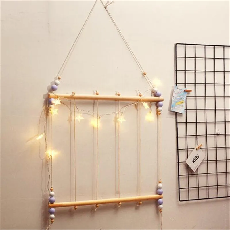 Ins подвесные настенные полки для спальни DIY деревянные бусины настенная полка
