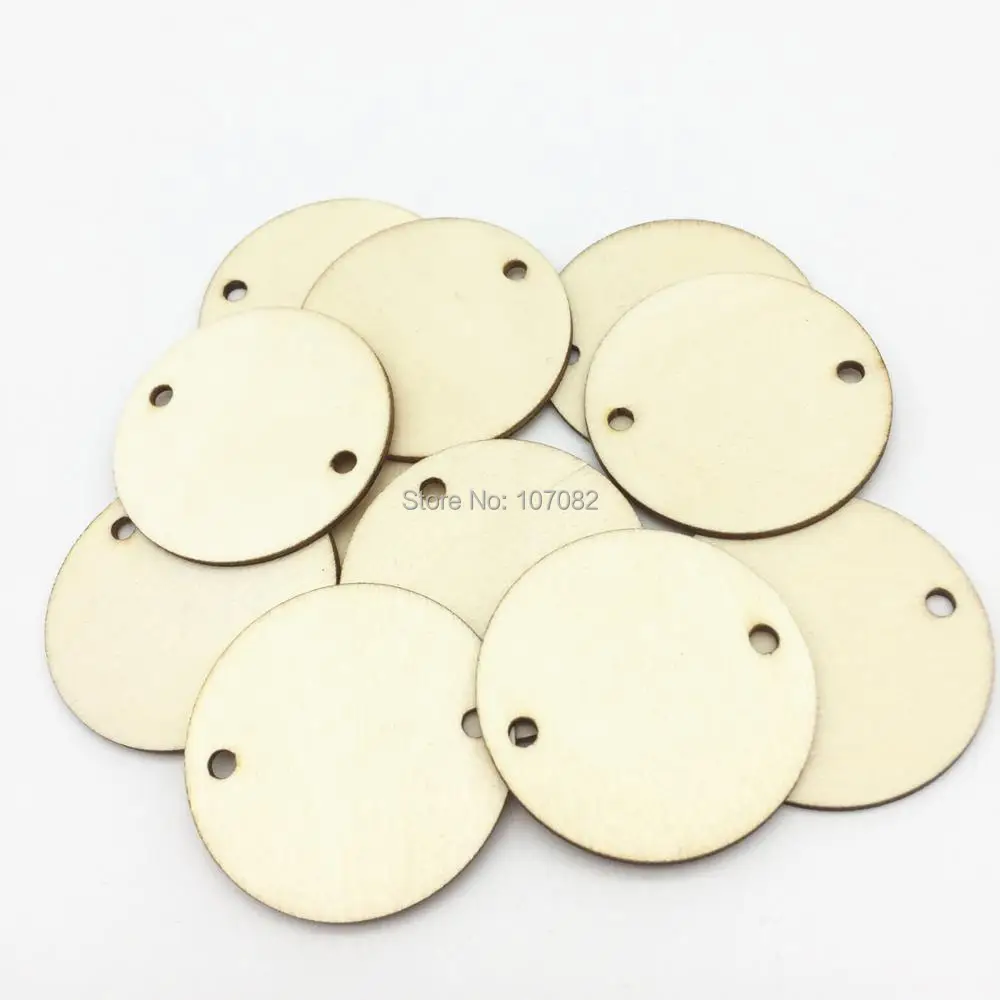 

500pcs 25mm/38mm/50mm Unfished Blank Natural Chic Wood Circle Round Disks With 2 Hole Favor Tags Pendants Embellishments Crafts