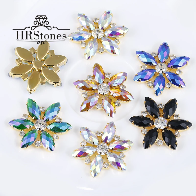 2 шт./лот 35 мм стекло * Смола горный хрусталь синий AB золотой цветок аппликация