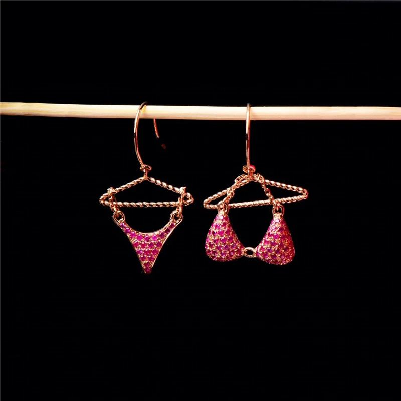 Aazuo 100% 18K Rose Gold White Natural Ruby Punk Originality Bras Underwear Drop Earrings For Women Birthday Party Au750 | Украшения и