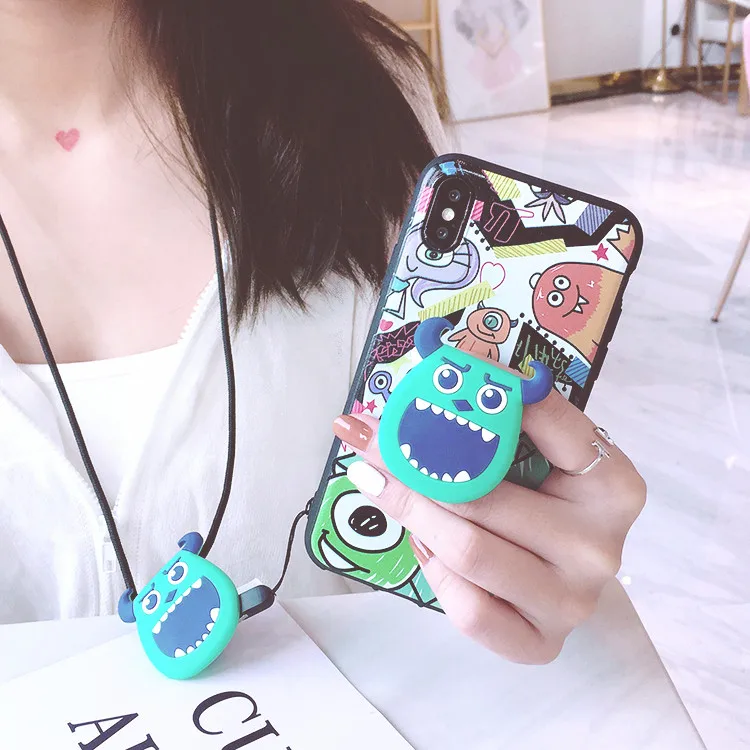 For Samsung S8 S9/s9 plus case soft cartoon eye cover for galaxy note 8/9 S7 edge S10 lite + 3D holder strap |