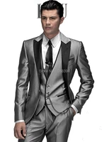 2017 custom made shinny silver grey mens suits peaked lapel men wedding suits groom tuxedos for men jacketpantsvesttie