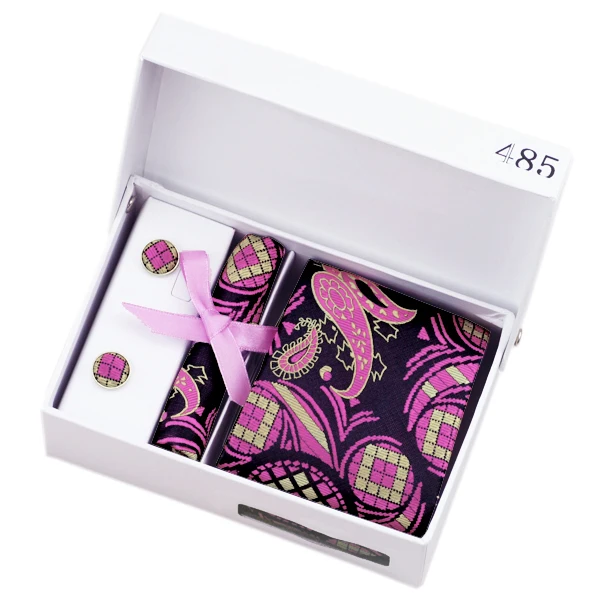 

B-485 Men Tie Darkviolet Paisley Floral Silk Ties Hanky Cufflinks Gift Box Bag Set Business Wedding Party Supplies Ties For Men