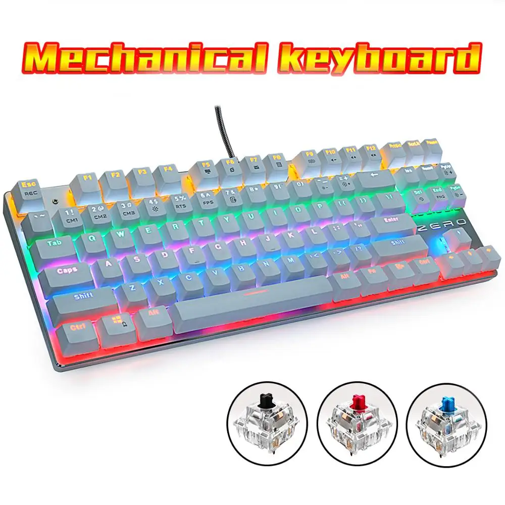 Игровая механическая клавиатура 87/104 ключи Русский/Английский USB Проводная светодиодный подсветкой игровые клавиатуры синий/красный переключатель для компьютерных игр
