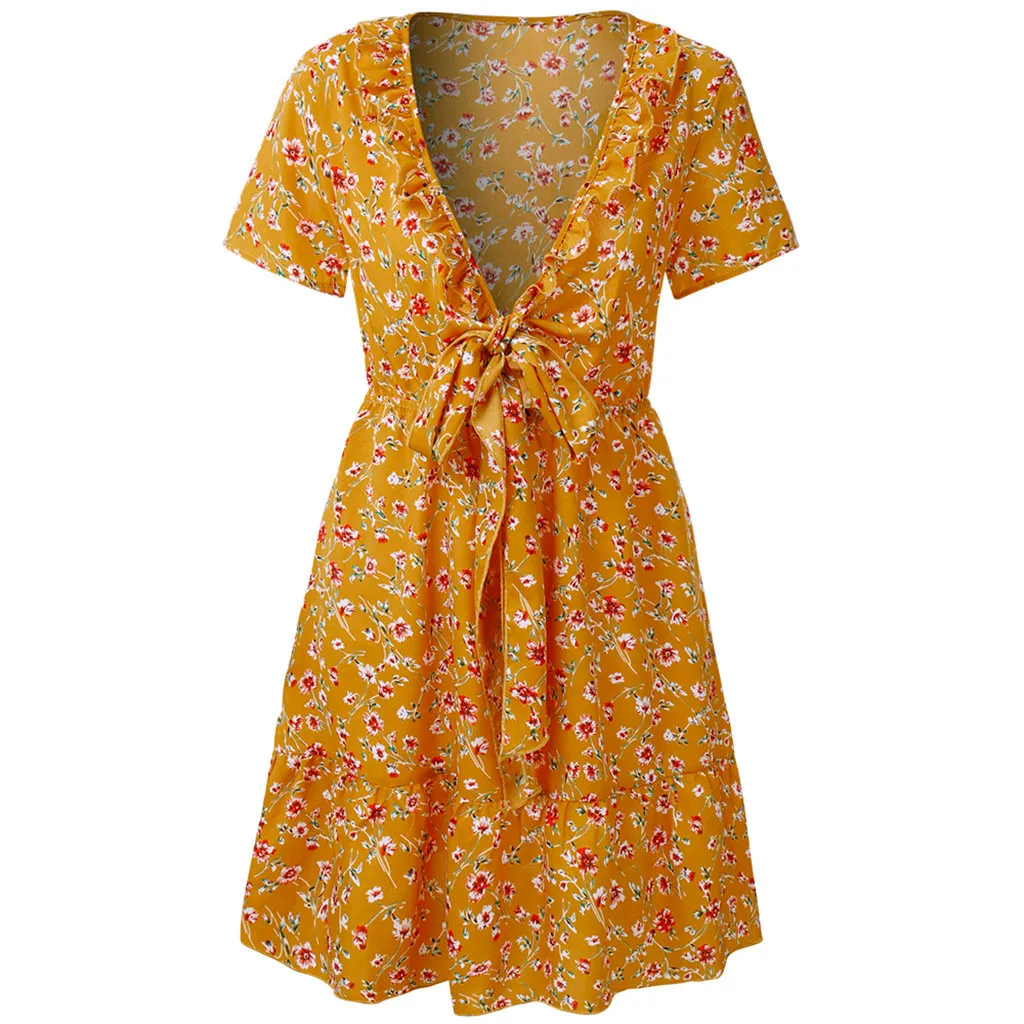 Женское богемное платье с глубоким v образным вырезом сексуальное завышенной