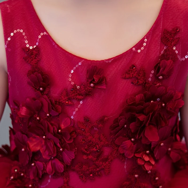 2018 New Luxury Red Flower Girl Dress With Tail For Wedding Kids Pageant First Holy Communion Dresses Party D48 | Детская одежда и