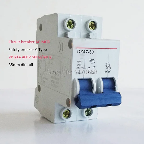 

2P 63A 230/400v 50HZ/60HZ Mini Circuit breaker MCB C45 C type