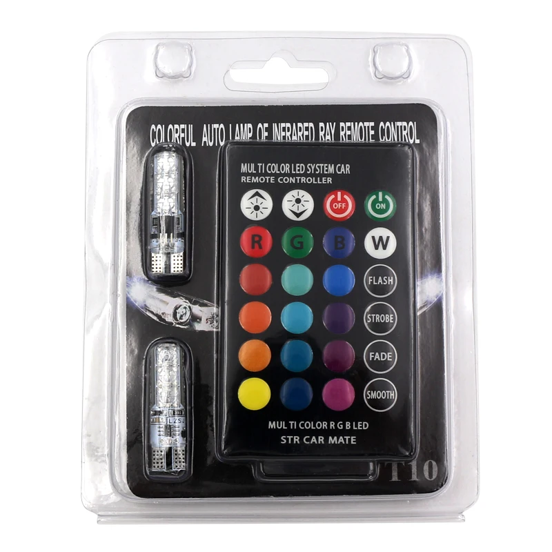2X T10 W5W светодиодный Автомобильные фары лампы RGB 194 168 501 стробоскоп многоцветный