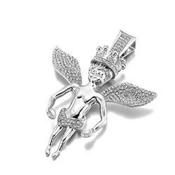 Хип-хоп ювелирные изделия ангел с короной кулон Iced Out Сияющий циркон золото/серебряное ожерелье с амулетом цепи мужские из нержавеющей титана ювелирные изделия - Окраска металла: Silver Color
