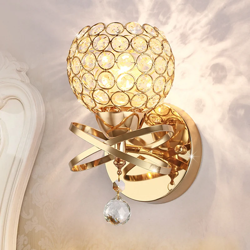 European Sliver Gold Crystal Bedside Wall Lamp Creative Single Head Art E27 Aisle Light Bathroom Mirror Home Decro | Лампы и освещение