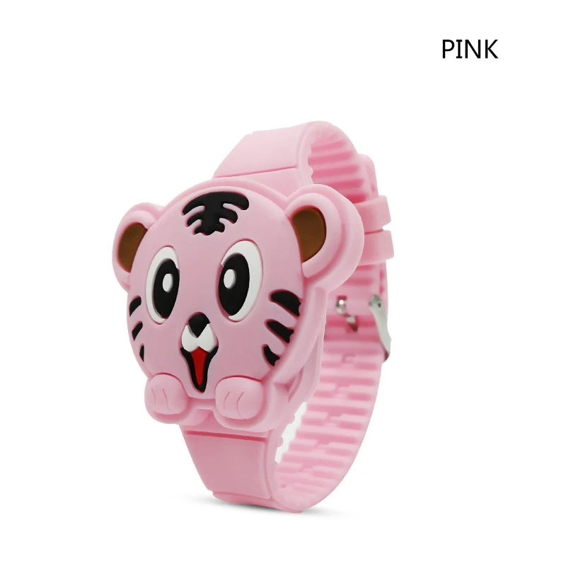Pink JOYROX откидная крышка 3D тигр мультфильм электронные детские часы Цифровые Детские часы резиновые для мальчиков девочек студенческие Детские часы enfant - Цвет: Pink