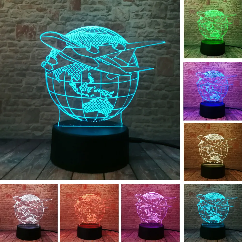 3D креативная модная лампа визуальный земной план самолет Глобус земли световой эффект 7 цветов изменения ребенок дети стол ночник