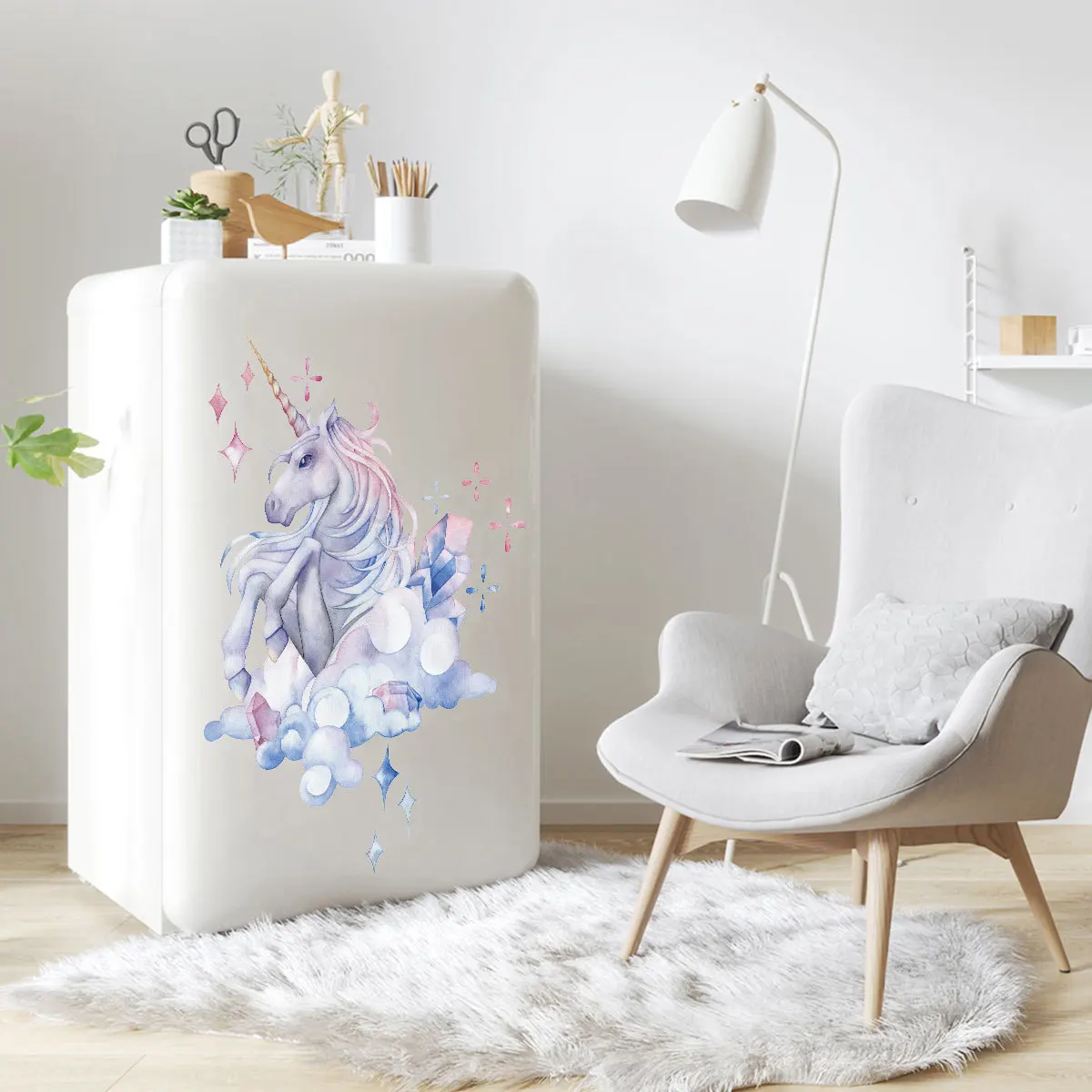 Ручная роспись Наклейка на стену в форме единорога для гостиной спальни