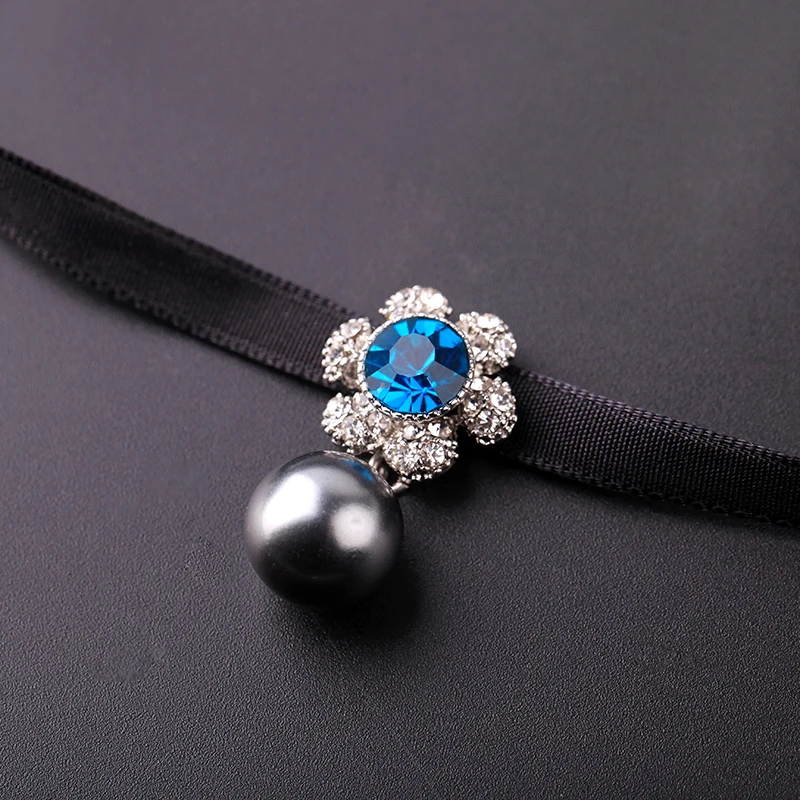 Простой дизайн регулируемое ожерелье-чокер бархат акриловый жемчуг цветок