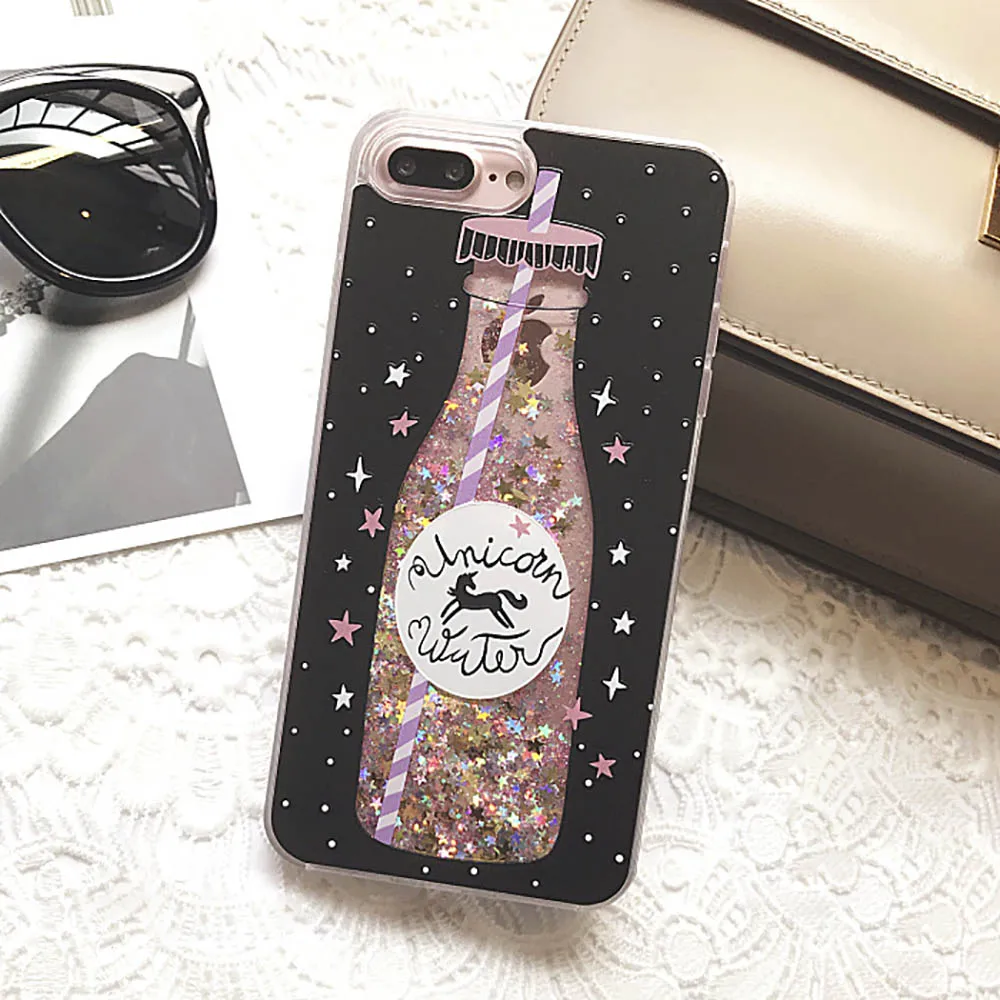 Eqvvol Fashion Glitter Phone Case For iPhone X 8 7 6 6S Plus Cases TPU Cartoon Flower Bottle Quicksand Dynamic Liquid Cover Caqa |