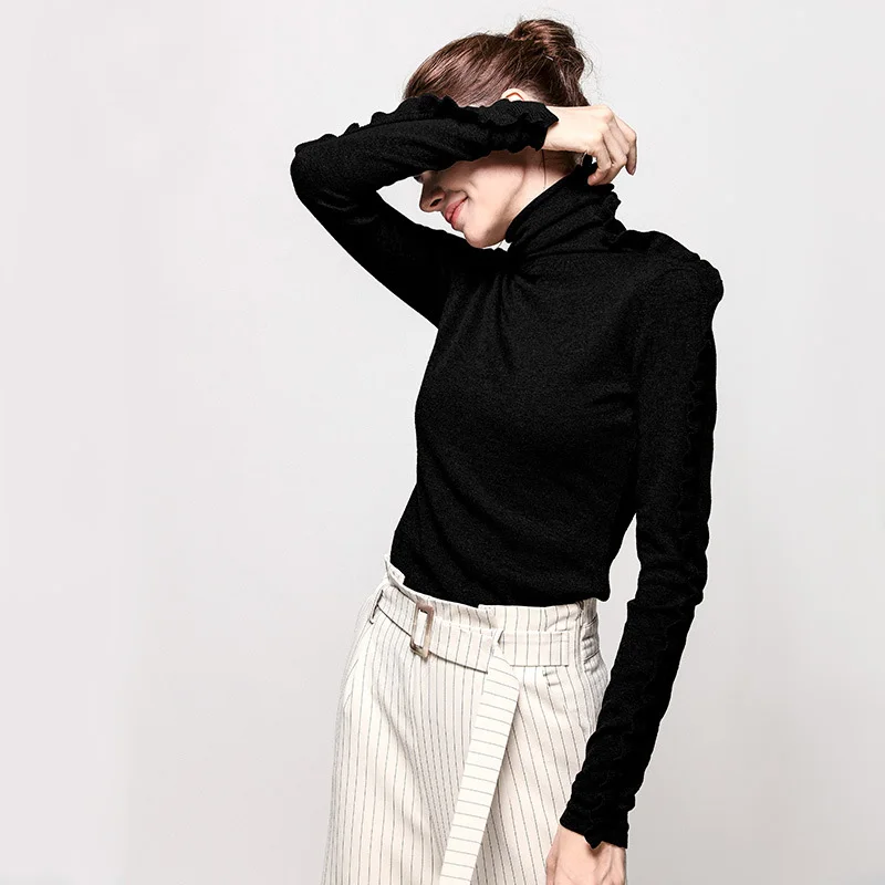 SuyaDream Women Wool Pullover 100%Cashmere Turtleneck Sweater For Ruffles Long Sleeve 2022 Fall Winter Sweaters | Женская одежда