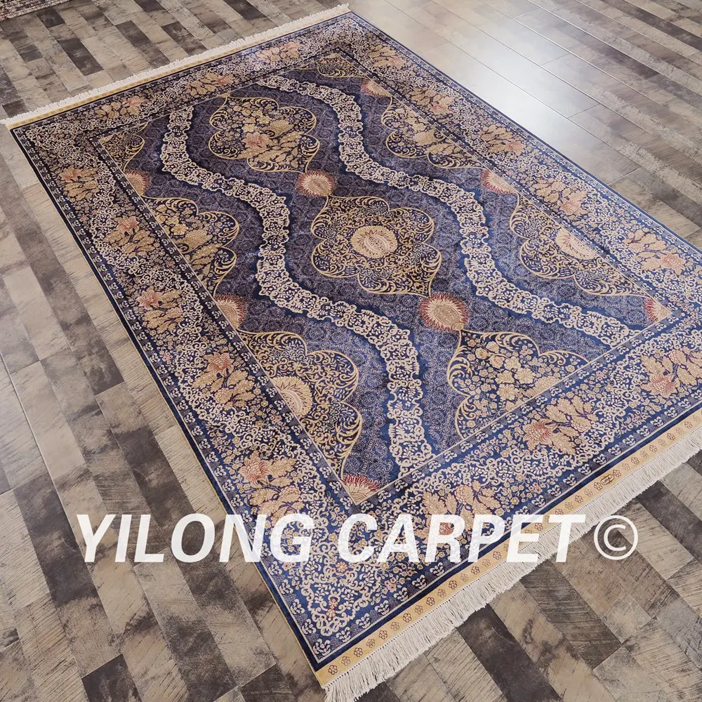 Yilong 6 'x 9' Турецкий Дизайн Ковер Ручной работы синий шелк восточные красивые