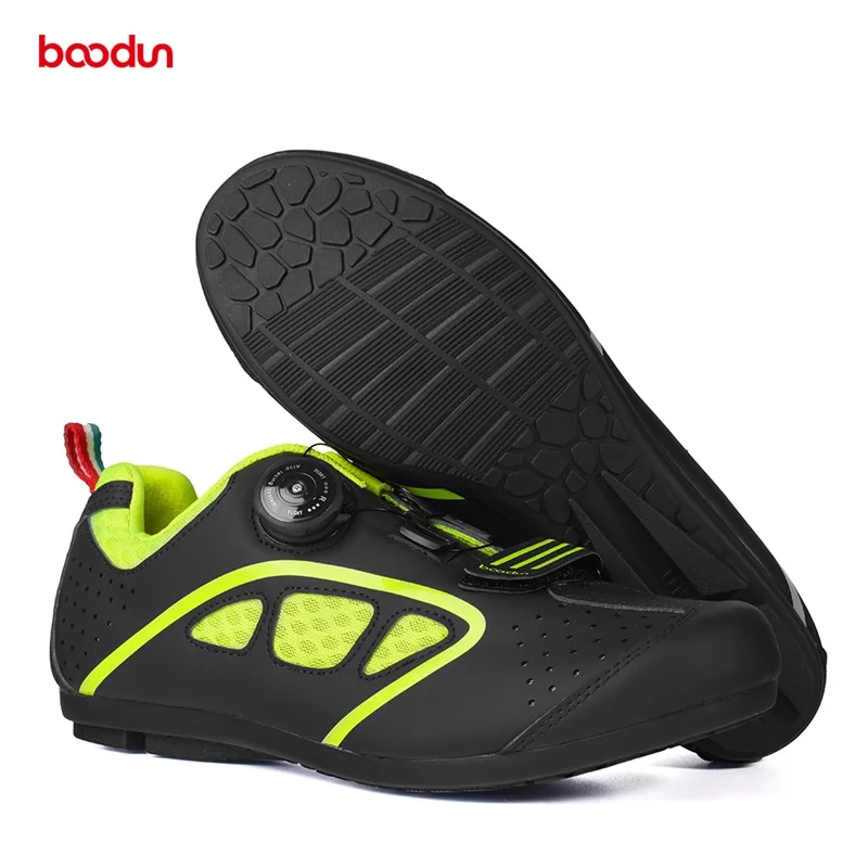 black green Boodun Ультралегкая резиновая подошва без блокировки обувь для горного велоспорта дышащая Нескользящая велосипедная обувь Спортивные Гонки кроссовки - Цвет: black green