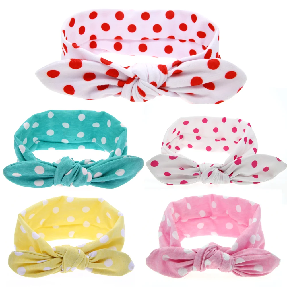 Foddsia Girls Dot Bowknot Newborn Infant Hair Accessories Children Rabbit Ears Elastic Bands Baby Headwear B58 |