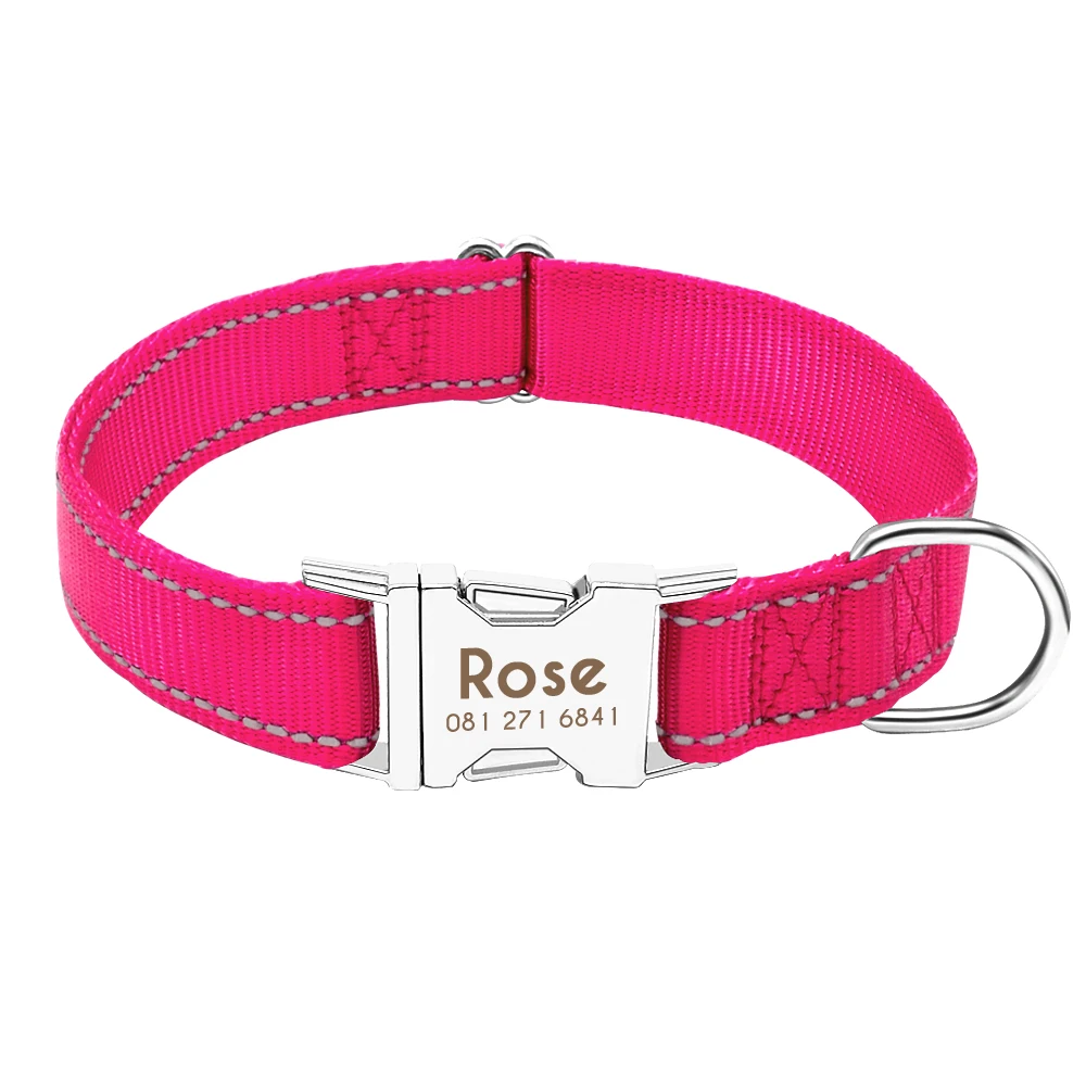 Hot Pink Personazlied собачий ошейник нейлоновый Светоотражающий ошейник для собаки индивидуальный ошейник для питомца с анти-бирка на случай потери для маленьких средних собак - Цвет: Hot Pink