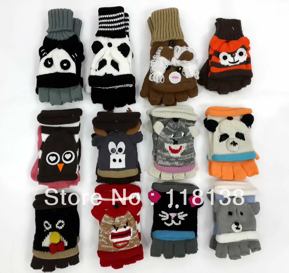 Cute Animal Fingerless Knit Gloves with Cover Flip Over Christmas Gift For School Girls Boys Free Shipping | Аксессуары для одежды