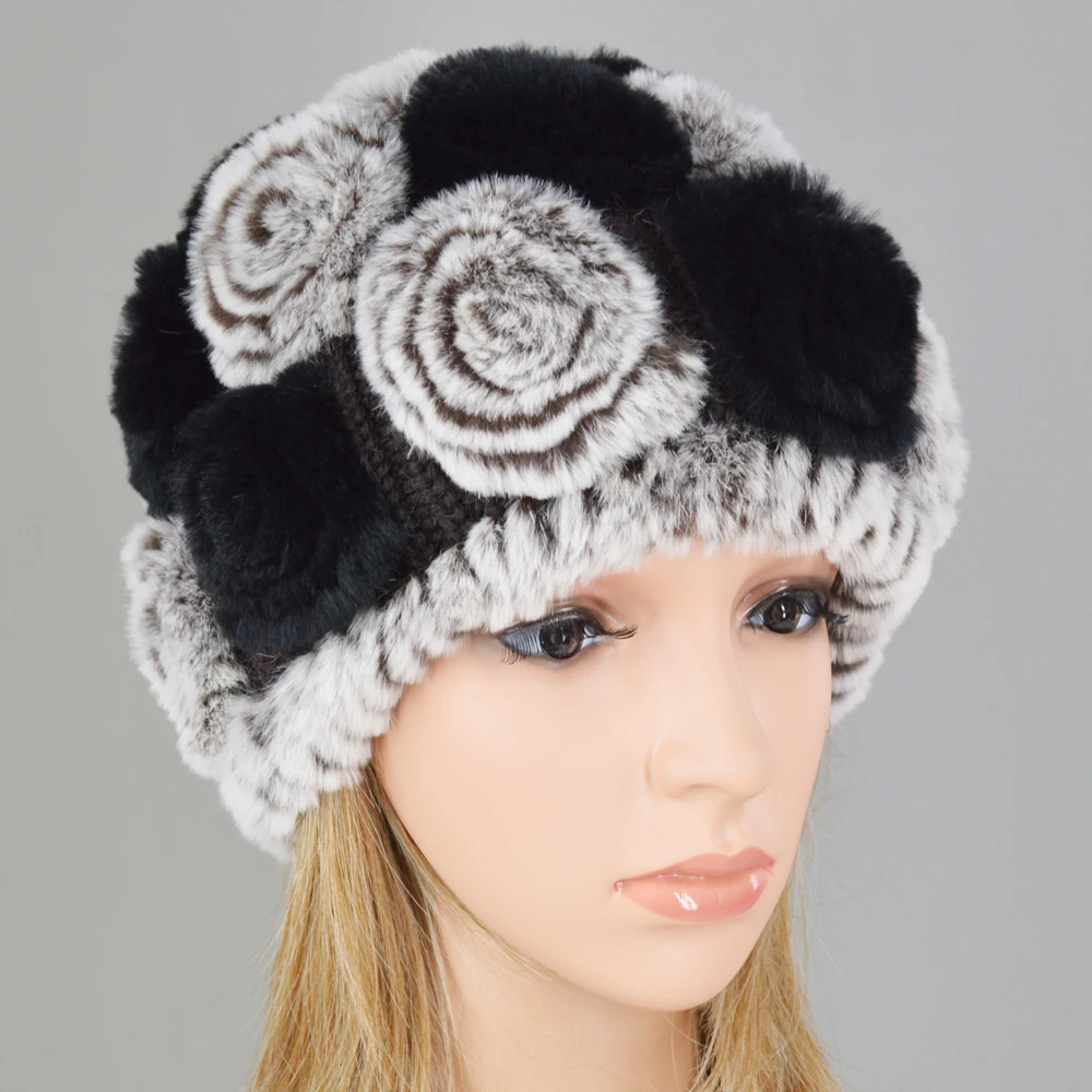 Горячая Распродажа зимняя женская трикотажная шапка натуральная тёплая с