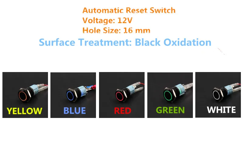 

1PCS/LOT YT1054 16 mm Black Oxidation Metal Push Button Switch Automatic Reset Switch Whith 5 Colors LED 12V