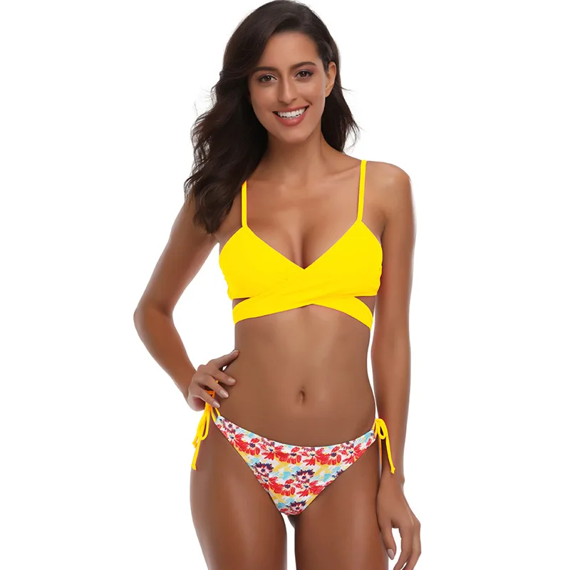 New Bandage Bikini Sexy Woman Swimwear Cross Print Folral Set Brazilian Swimsuit Push Up Beachwear Bathing Suit Biquini |