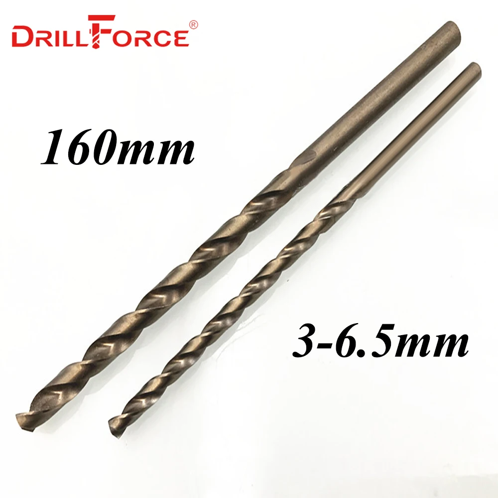 Drillforce Инструменты 10 шт. 3,0 мм-6,5 мм x 160 мм OAL HSSCO 5% Кобальт M35 Длинные спиральные сверла для нержавеющей стали легированной стали и чугуна