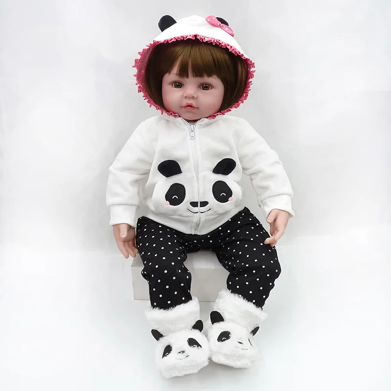 Reborn Baby Doll реалистичные ручной работы для маленьких девочек Мягкие силиконовые игрушки для детей ясельного возраста хлопковые куклы с Милая одежда с пандой для детей