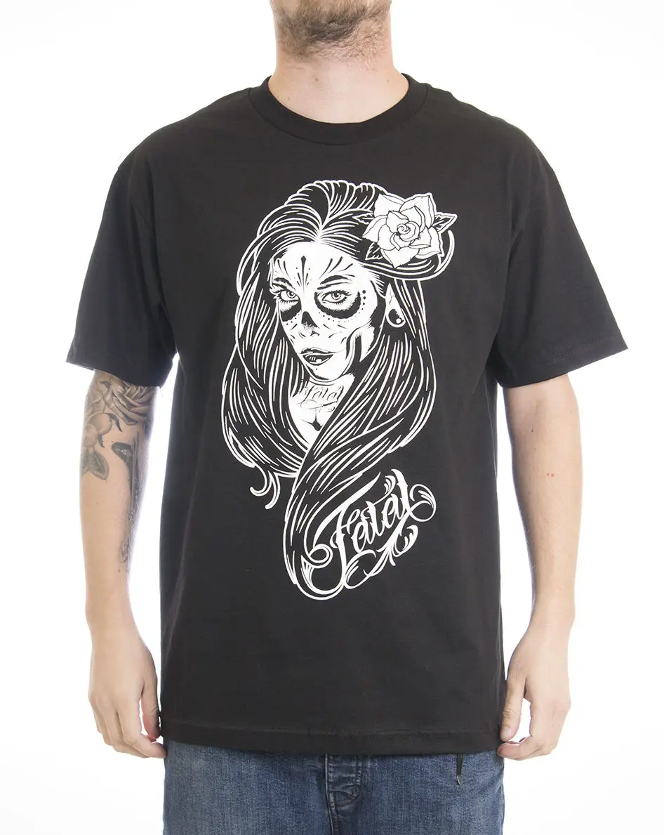 2017 Мода Фатальная Clothing Veracruz мужской Черный Короткий Рукав Мотоцикл Байкер Muerta