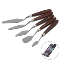 5pcs palette knife set stainless steel painting mixing scraper art spatula knives with sturdy wooden handles