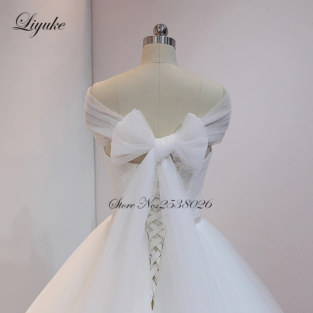 Liyuke свадебное платье без бретелек чистого белого цвета на заказа, милое декольте длиной до пола со шнуровкой