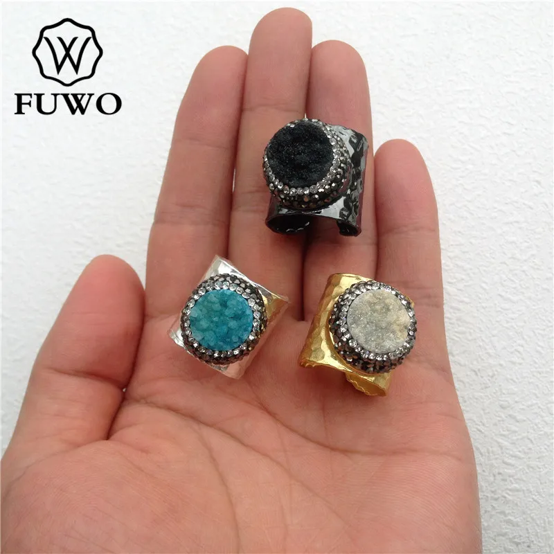 Кольцо FUWO Aura Druzy со стразами покрытое золотом 24 К гальванизированное