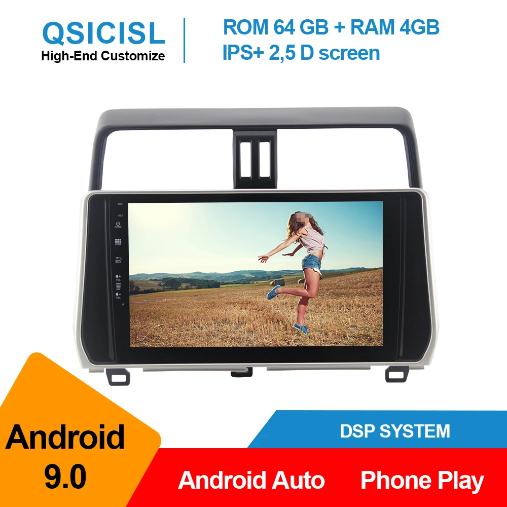 Android 9 0 4 + 64G Автомобильный Радио мультимедийный плеер для Toyota 2018 Prado IPS 10 1 &quot1 din dvd