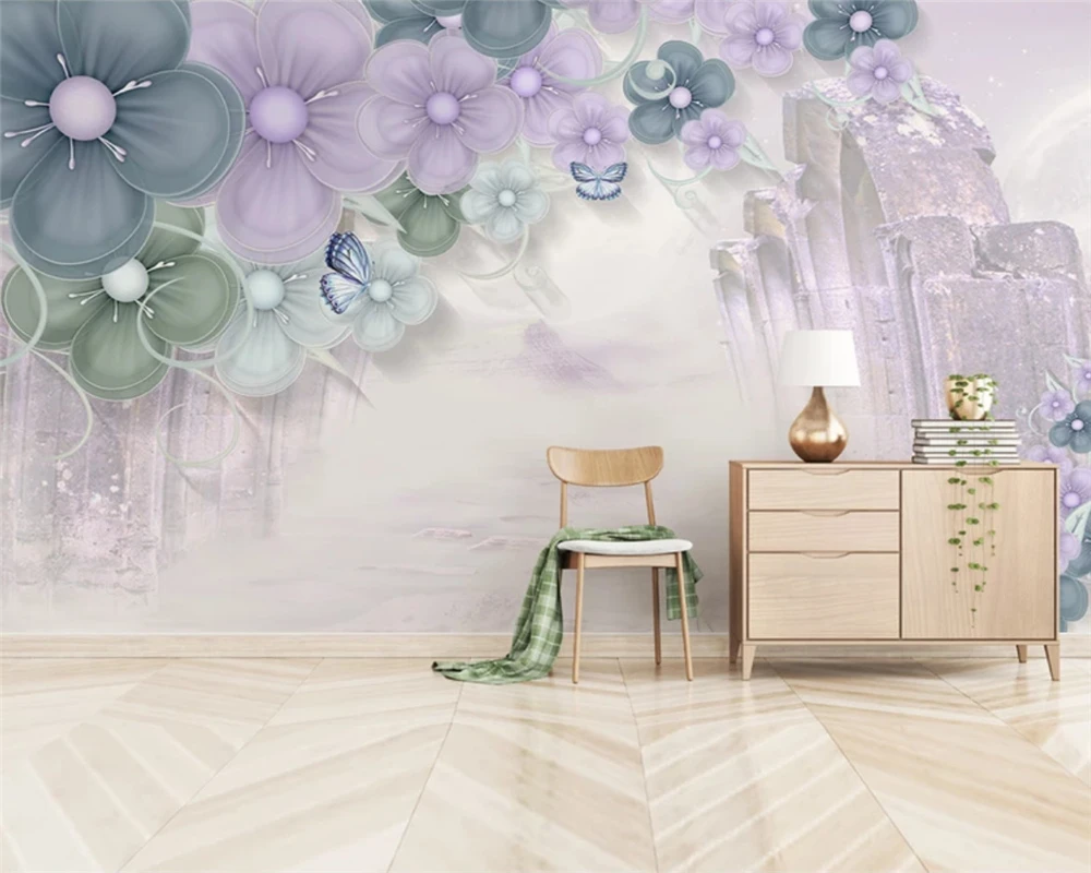 

beibehang Customized modern minimalist three-dimensional flower butterfly moonlight TV background papel de parede 3d wallpaper
