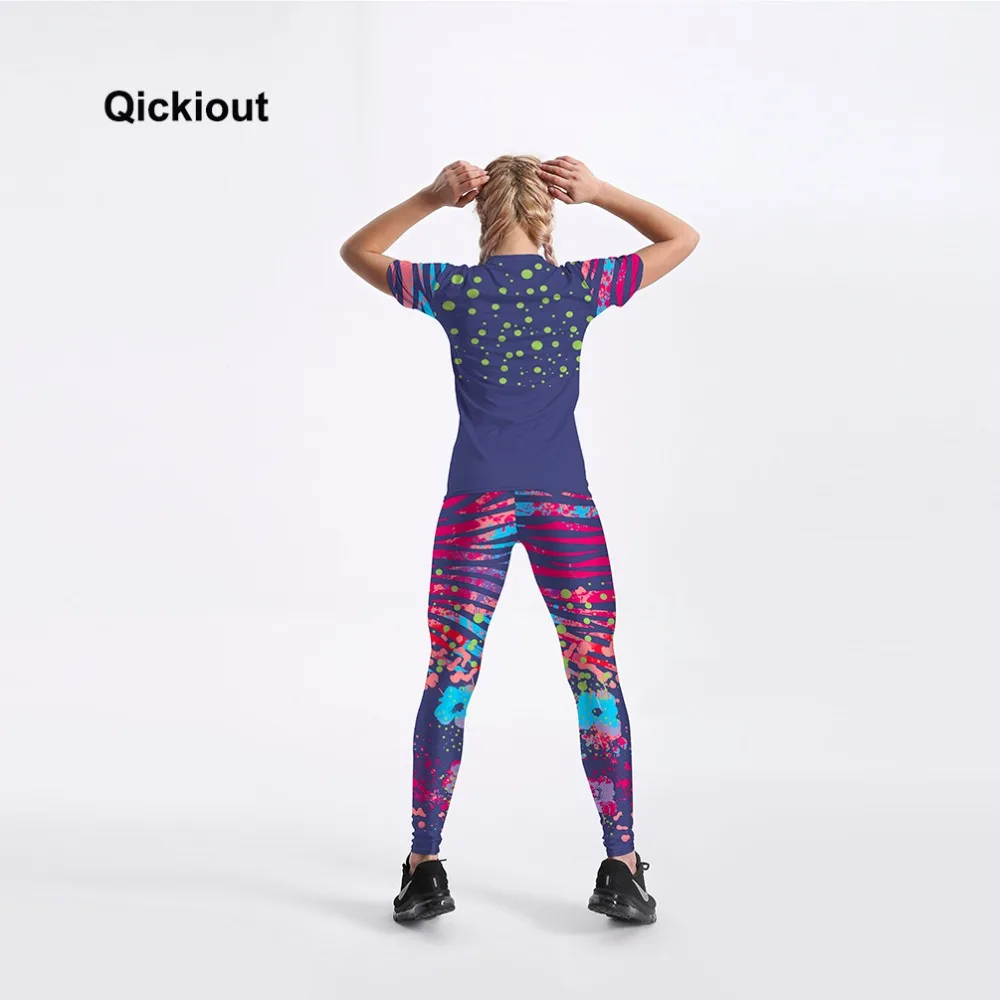 Женские повседневные Костюмы Qickitout короткая футболка и длинные штаны с принтом