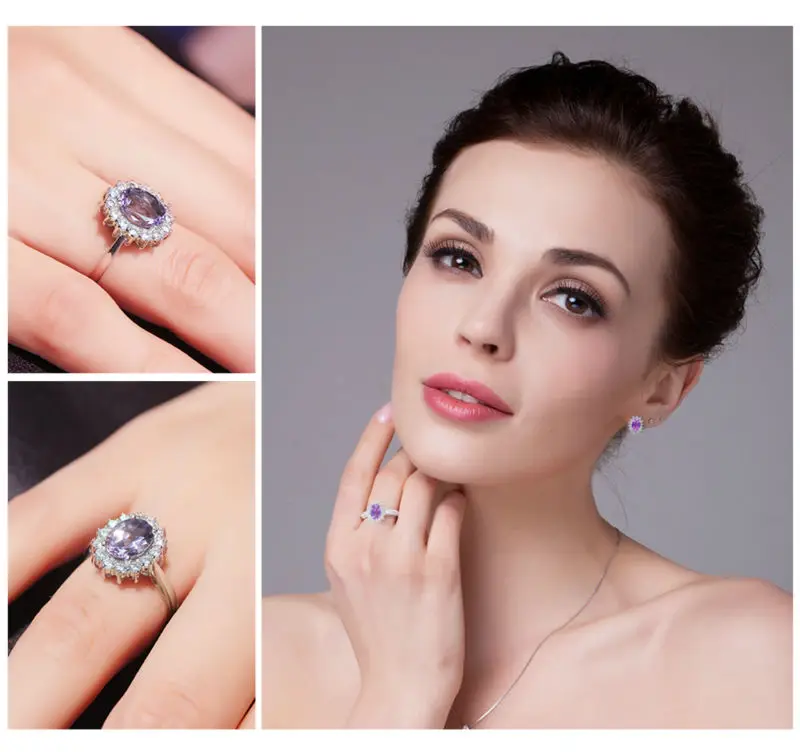 Jewelrypalace Принцесса Диана Уильям Кейт Миддлтон 1.8ct Природный аметист Обручение Halo