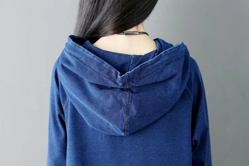 Осень зима 2017 однотонное женское джинсовое платье милое с длинным рукавом