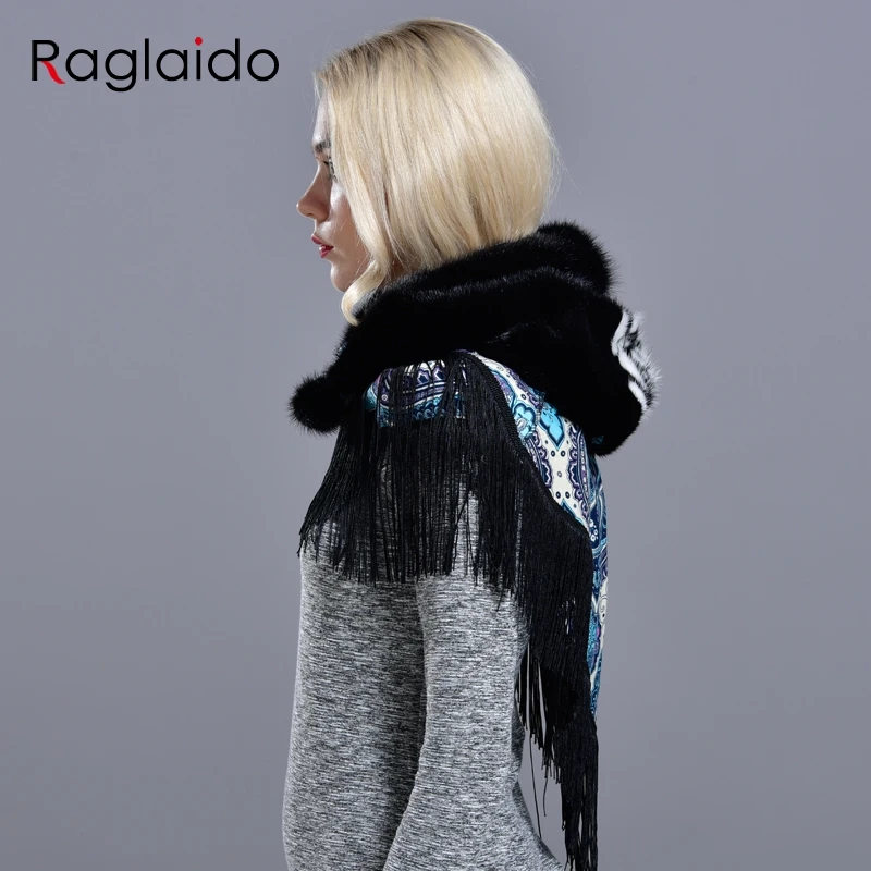 

mink fur hood hats for women winter fashionable luxury girls female warm stylish real fur elegant tassel scarf hat