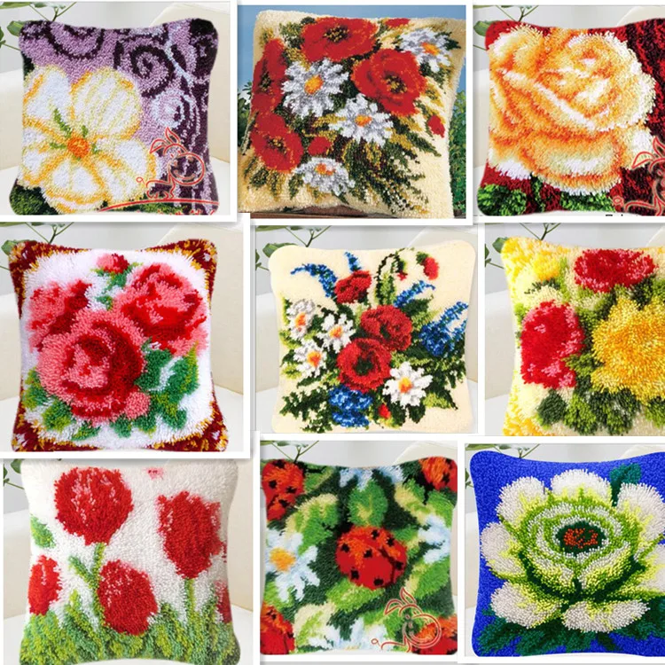 

Latch Hook DIY Needlework Unfinished Crocheting Cushion Mat Embroidery Carpet Rug Home Decor latch hook flower